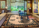 5x8 Beige with Peach Undertone Peach Black Color Hand Tufted Medallion New Zealand Wool  Oriental Rug